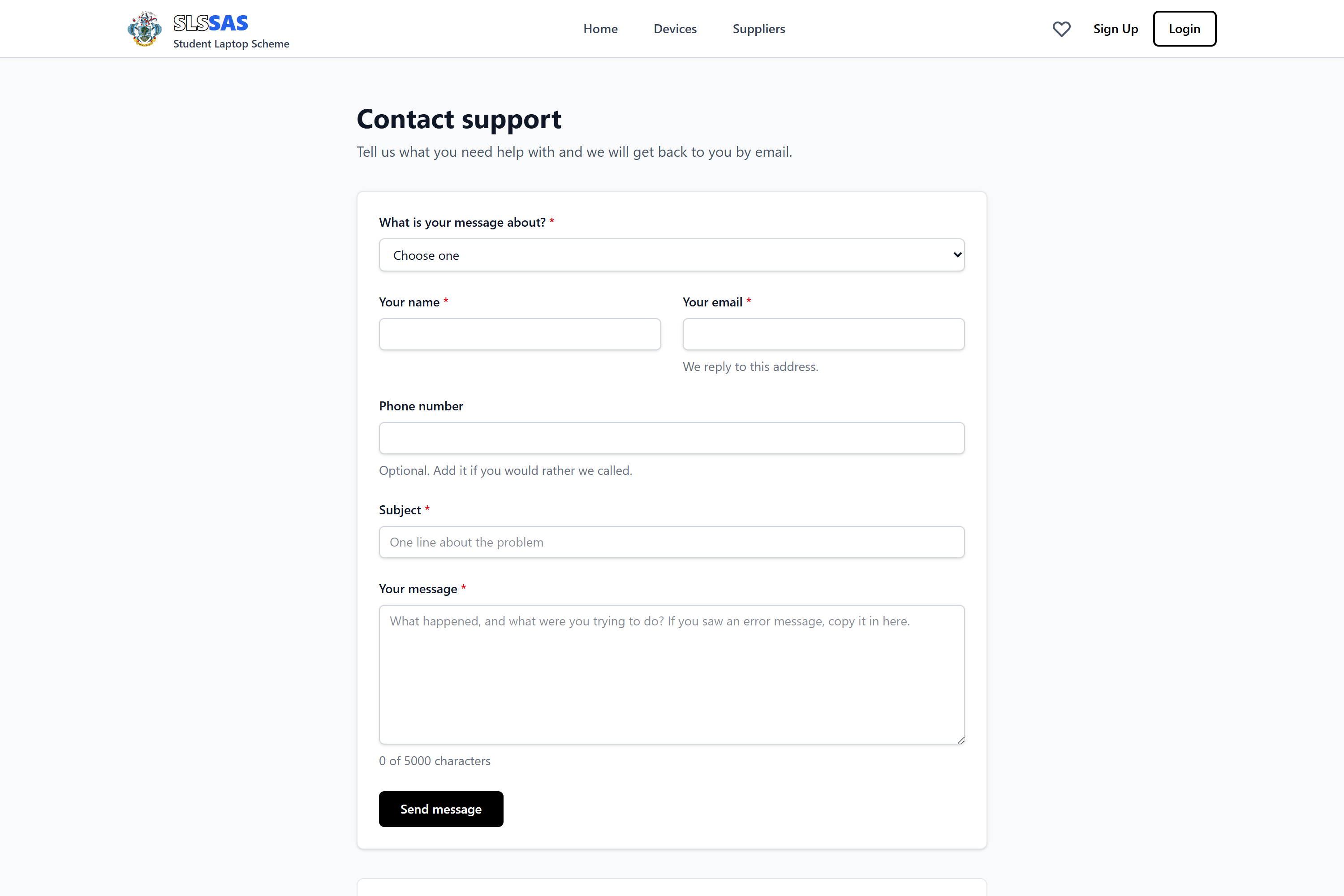 SLSSAS: the support form.